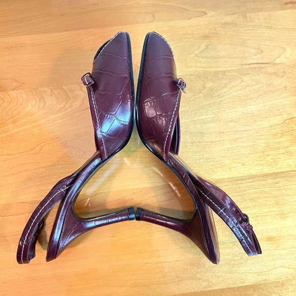 Worthington Size 6.5 Burgundy Mahogany‎ Red Croc Alligator Peep Toe Heels Shoes - Picture 7 of 13